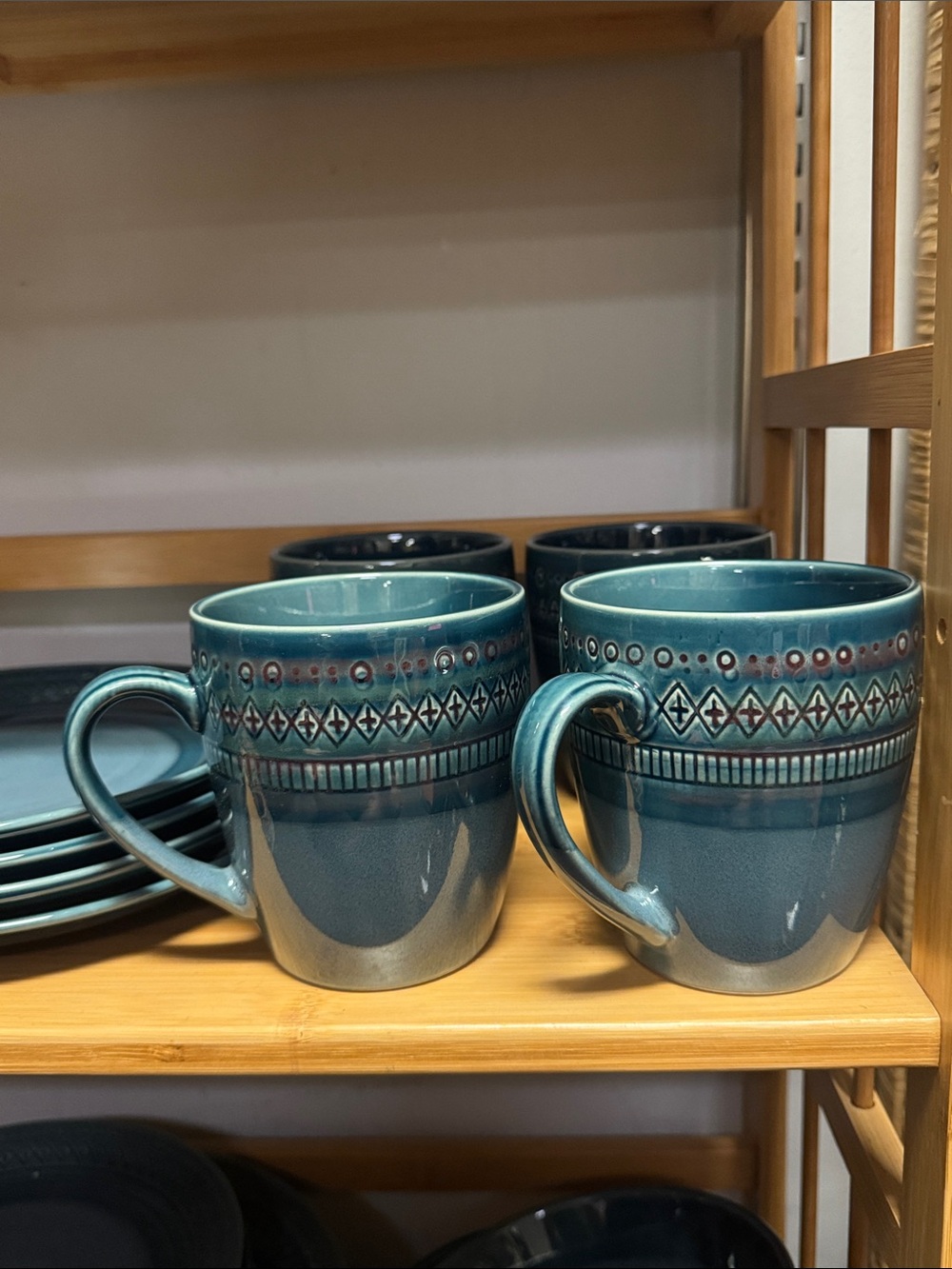 Kingsland by THRESHOLD Set of 4 Stoneware Blue Tones Geometric Design Coffee Mug